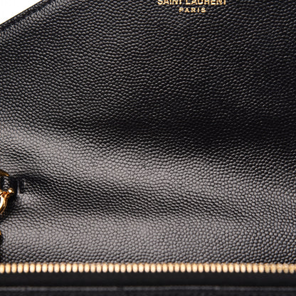 Saint Laurent Grain De Poudre Matelasse Chevron Monogram Envelope Chain Wallet Black 17 of 21