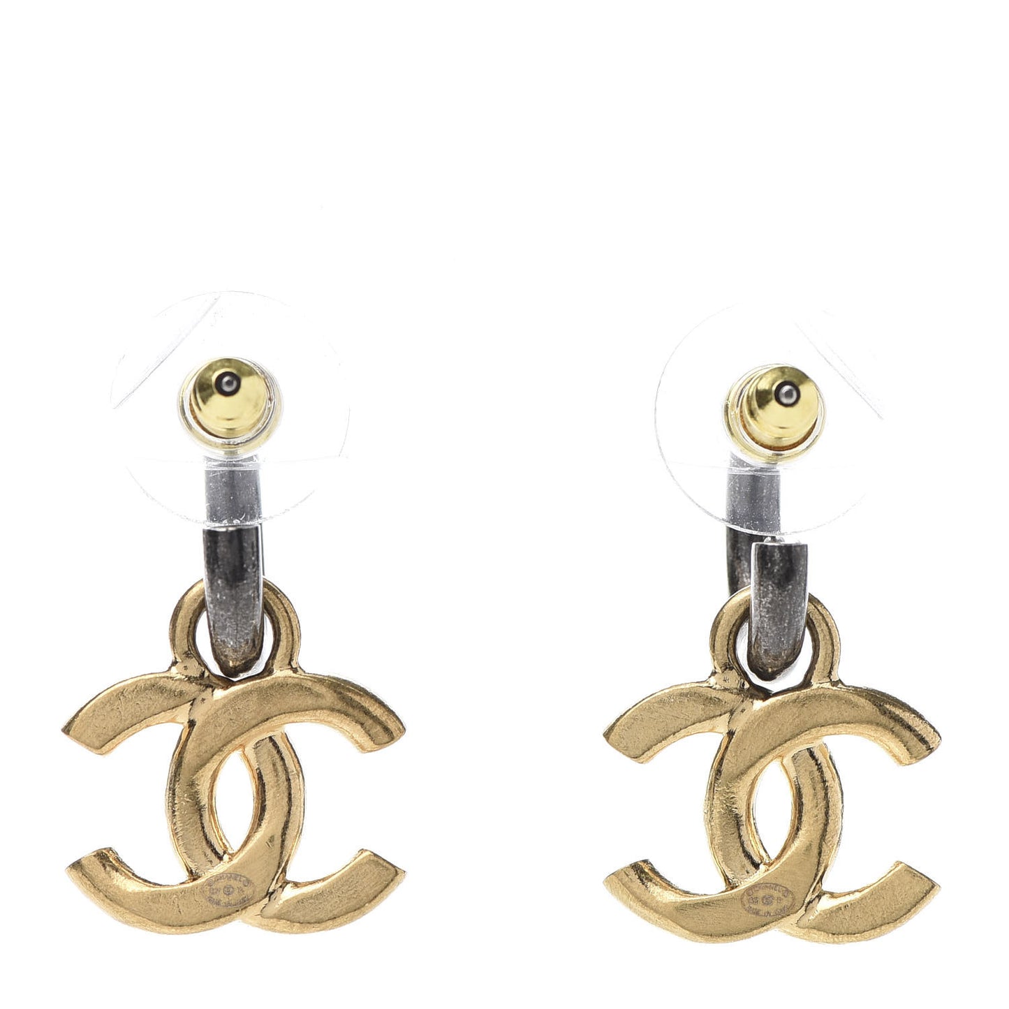 Metal Drop CC Earrings Ruthenium Gold