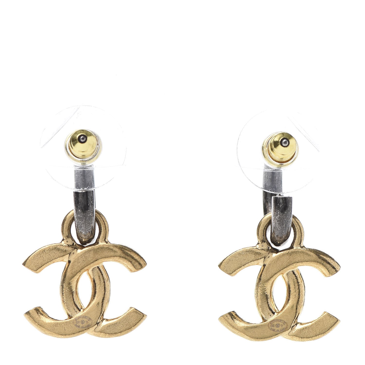 Chanel Metal Drop CC Earrings Ruthenium Gold 4 of 5