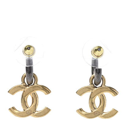 Chanel Metal Drop CC Earrings Ruthenium Gold 4 of 5
