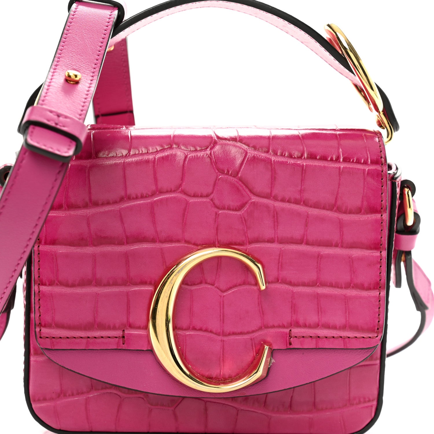 Chloe Calfskin Crocodile Embossed Mini C Double Carry Graphic Pink 8 of 12