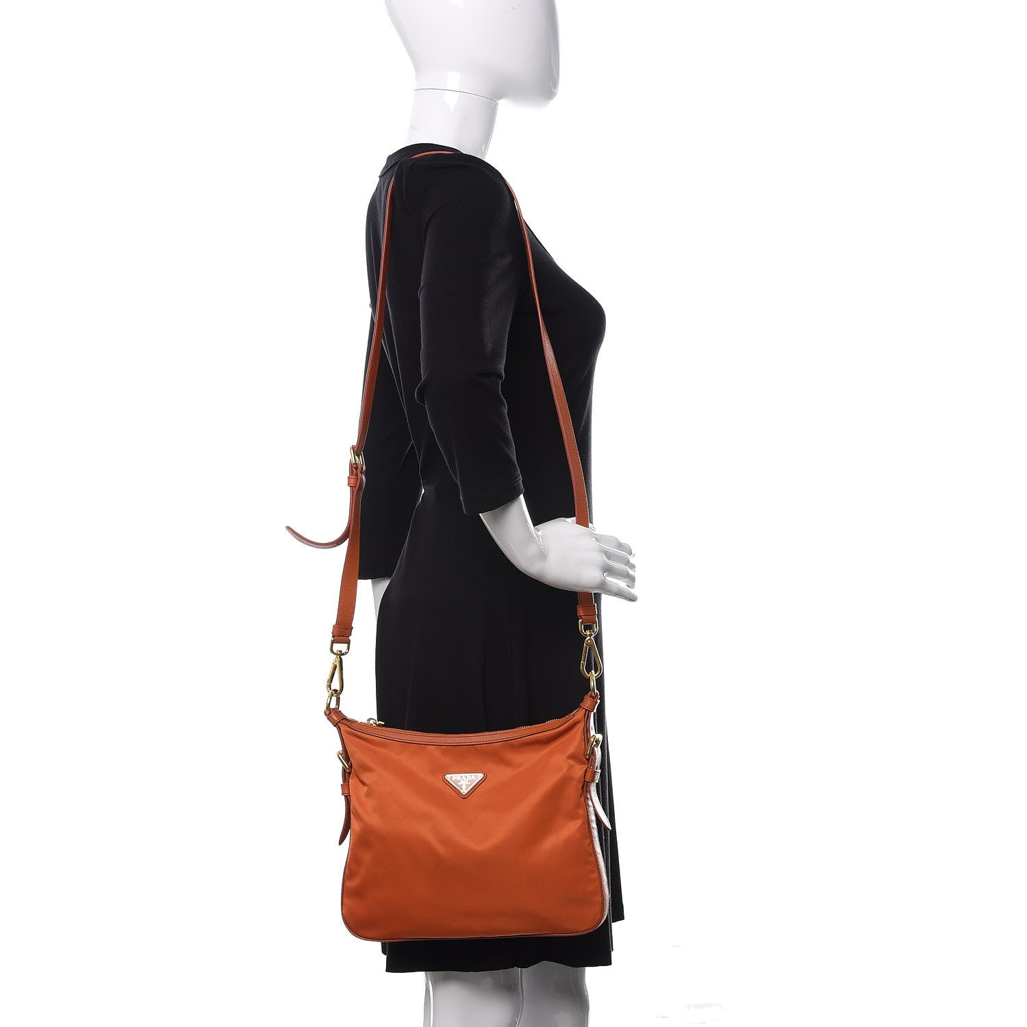 Prada Tessuto Nylon Saffiano Crossbody Bag Papaya 2 of 12