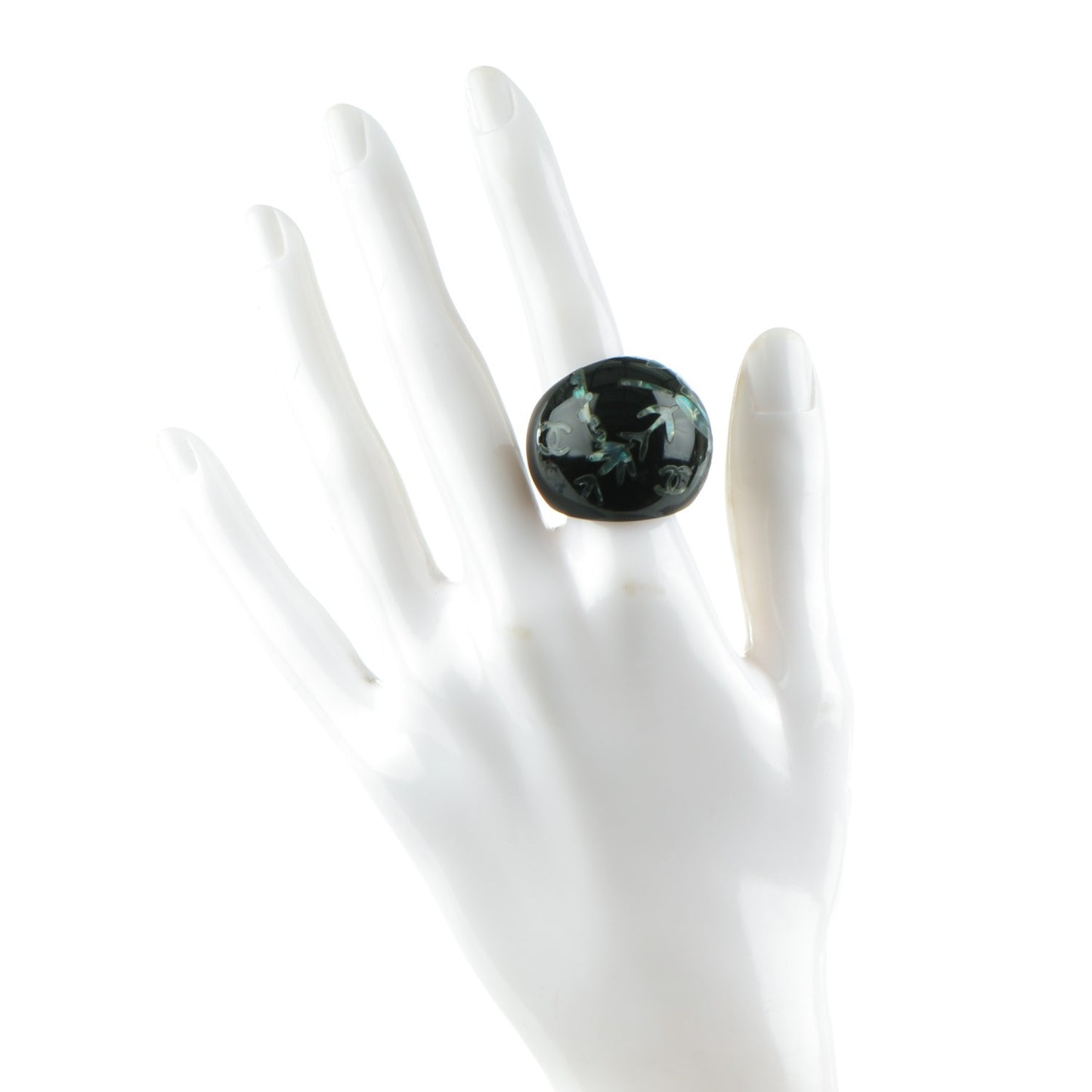 Resin Glitter Enamel CC Bird Ring Black Green