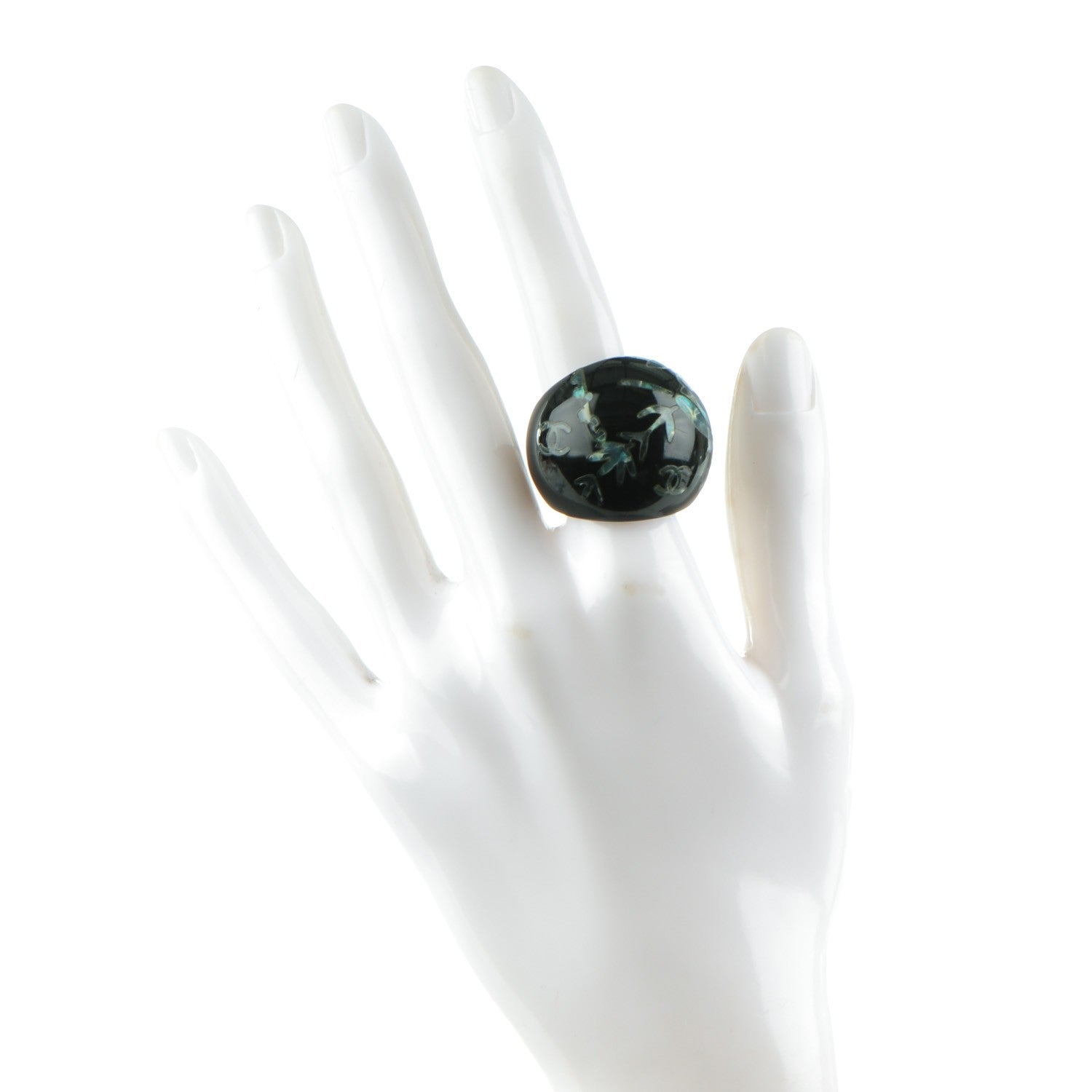 Chanel Resin Glitter Enamel CC Bird Ring Black Green 2 of 4