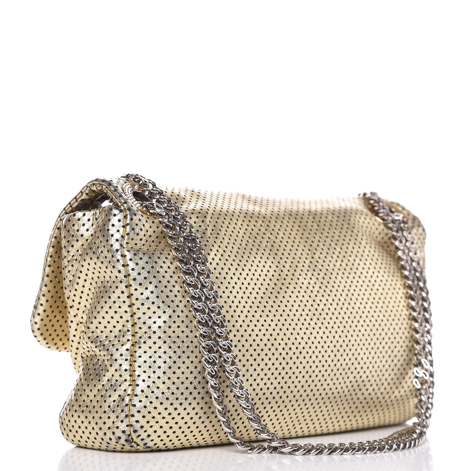 Chanel Metallic Crackled Calfskin Perforated Large Drill Flap Gold 3 of 7