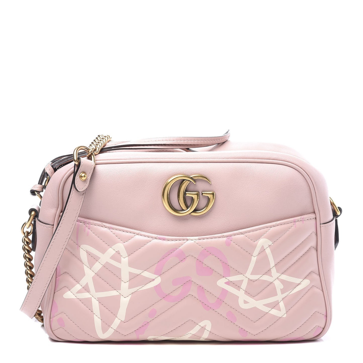 Calfskin Matelasse GucciGhost Medium GG Marmont Chain Shoulder Bag Perfect Pink Rosa Ivory