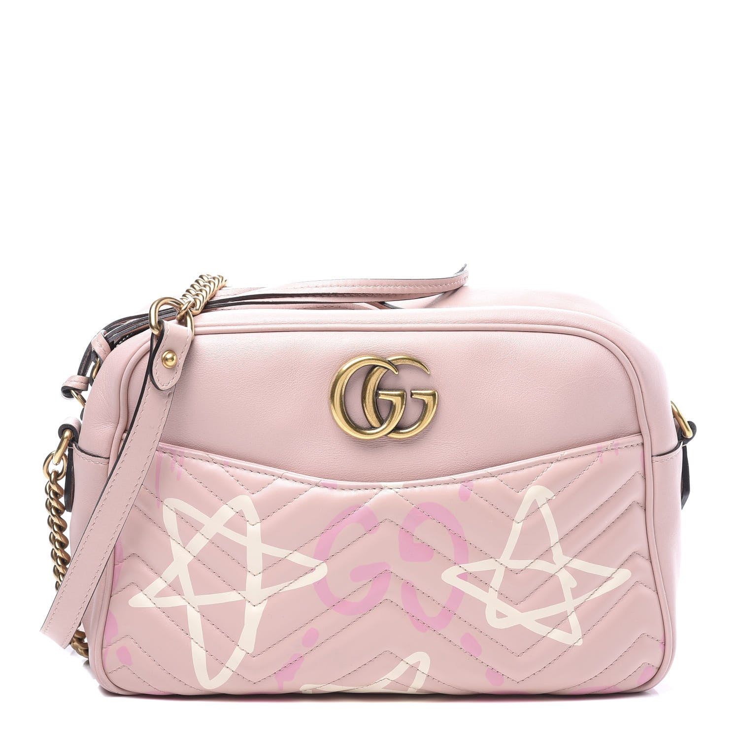 Gucci Calfskin Matelasse GucciGhost Medium GG Marmont Chain Shoulder Bag Perfect Pink Rosa Ivory 1 of 11