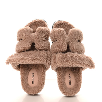 Hermes Woolskin Womens Chypre Sandals 38.5 Bois De Santal 2 of 9