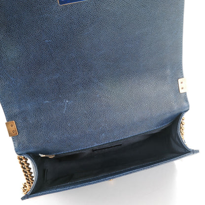 Chanel Caviar Quilted New Medium Boy Flap Dark Navy Blue 5 of 9