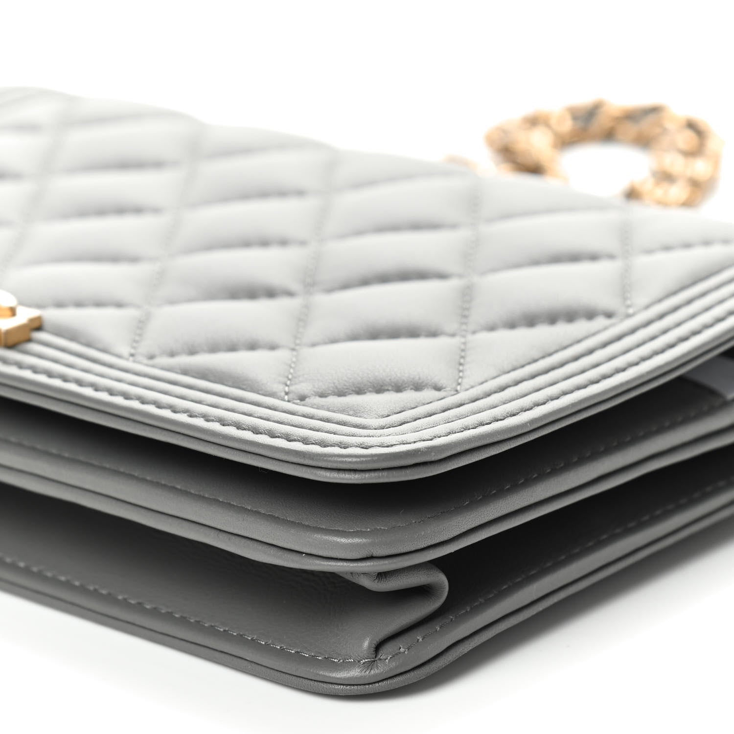 Chanel Lambskin Quilted Boy Wallet On Chain WOC Grey 7 of 10