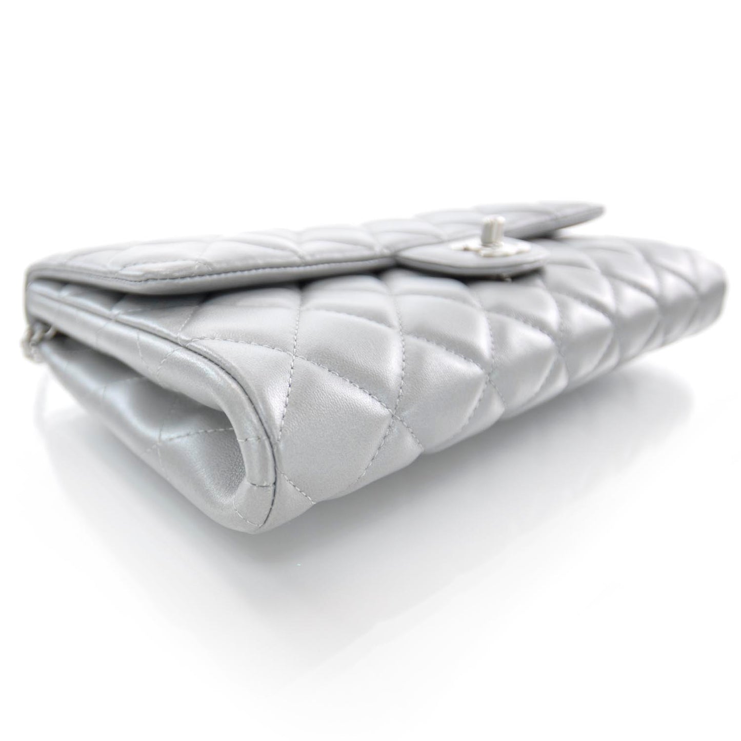 Lambskin Quilted Clutch Bag Silver