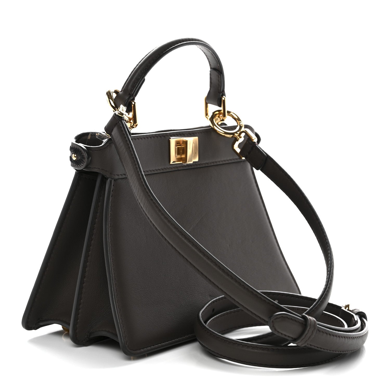 Fendi Vitello Seta Shiny Nappa Floral Embroidered Petite Peekaboo I SEE U Satchel Carbone Black 3 of 10