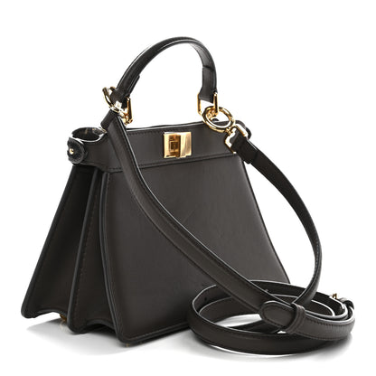 Fendi Vitello Seta Shiny Nappa Floral Embroidered Petite Peekaboo I SEE U Satchel Carbone Black 3 of 10