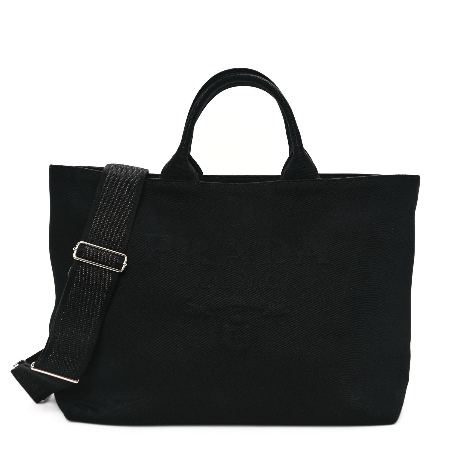 Prada Canvas Embroidered Drill Tote Black 1 of 10