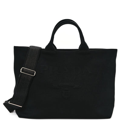 Prada Canvas Embroidered Drill Tote Black 1 of 10