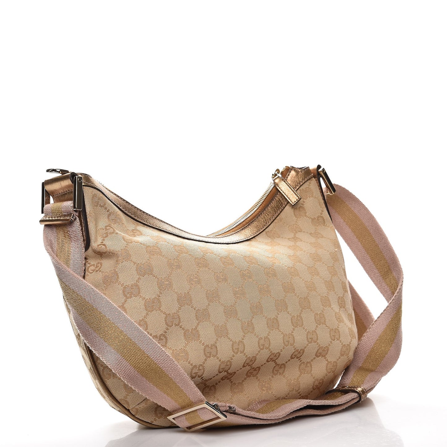 Monogram Web Medium Half Moon Hobo Gold Pink