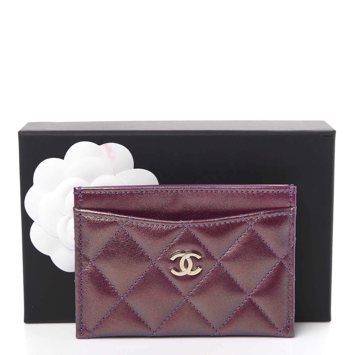 Chanel Iridescent Lambskin Quilted Card Holder Purple 9 of 9