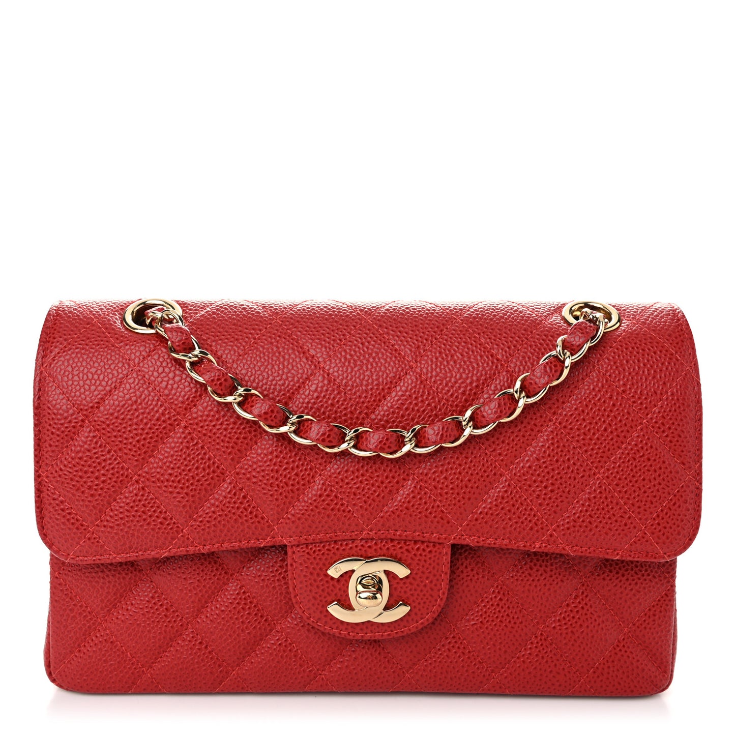 Caviar Quilted Small Double Flap Red