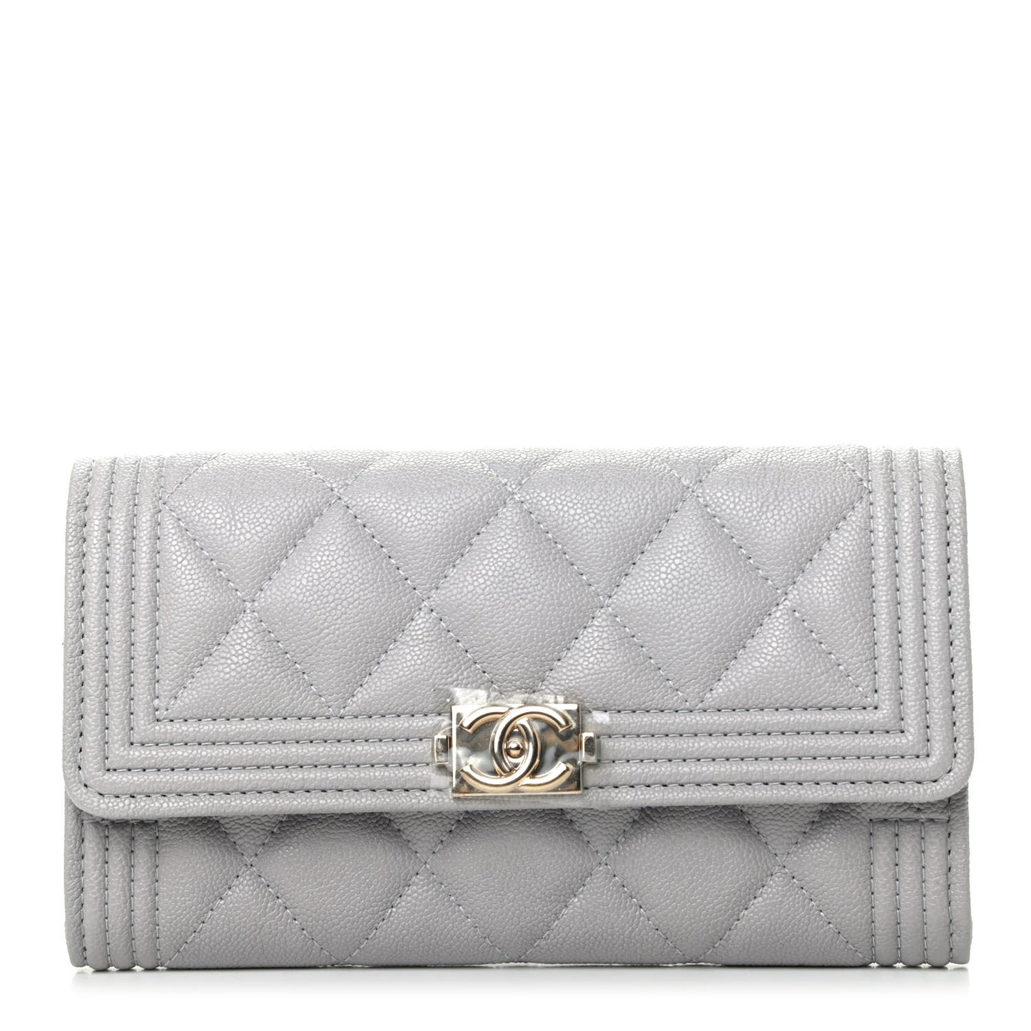 Caviar Quilted Boy Flap Wallet Light Grey