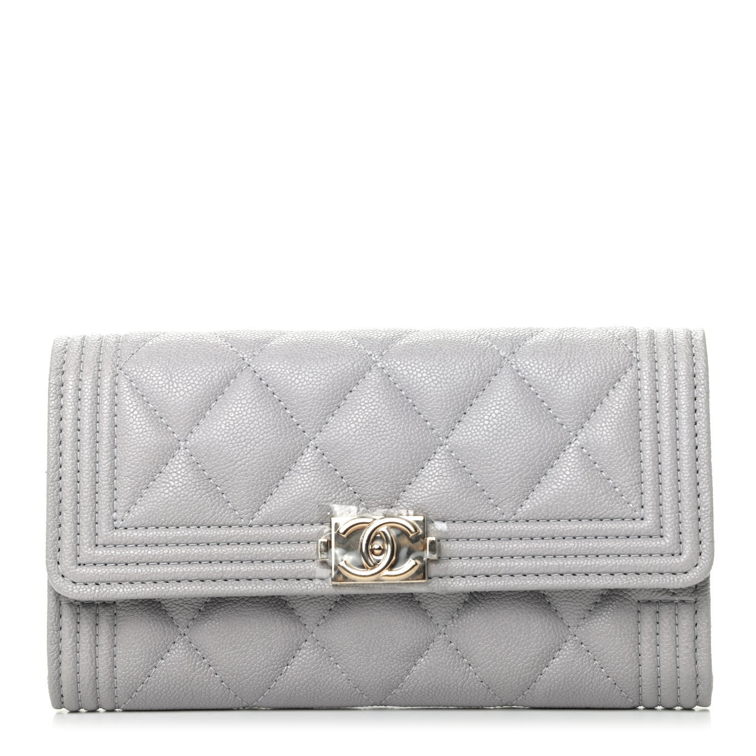 Chanel Caviar Quilted Boy Flap Wallet Light Grey 1 of 9