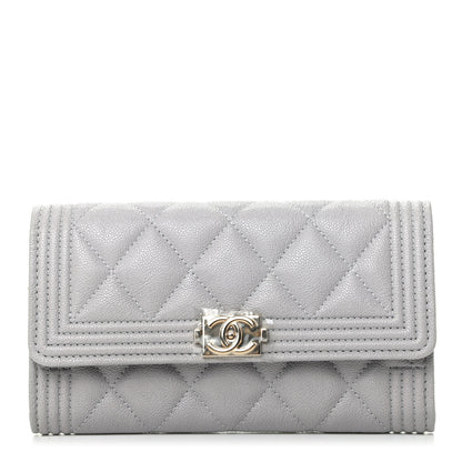 Chanel Caviar Quilted Boy Flap Wallet Light Grey 1 of 9