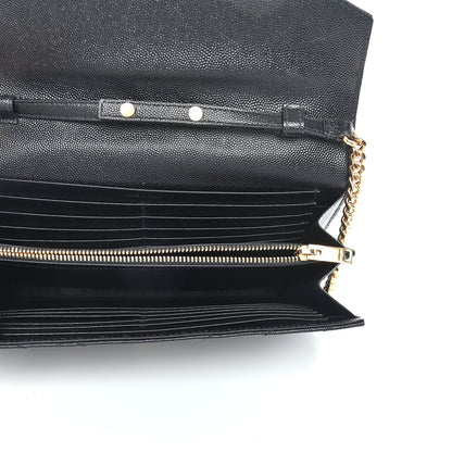 Saint Laurent Grain De Poudre Matelasse Chevron Monogram Chain Wallet Black 5 of 8