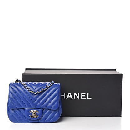 Chanel Lambskin Chevron Quilted Mini Square Flap Blue 12 of 12