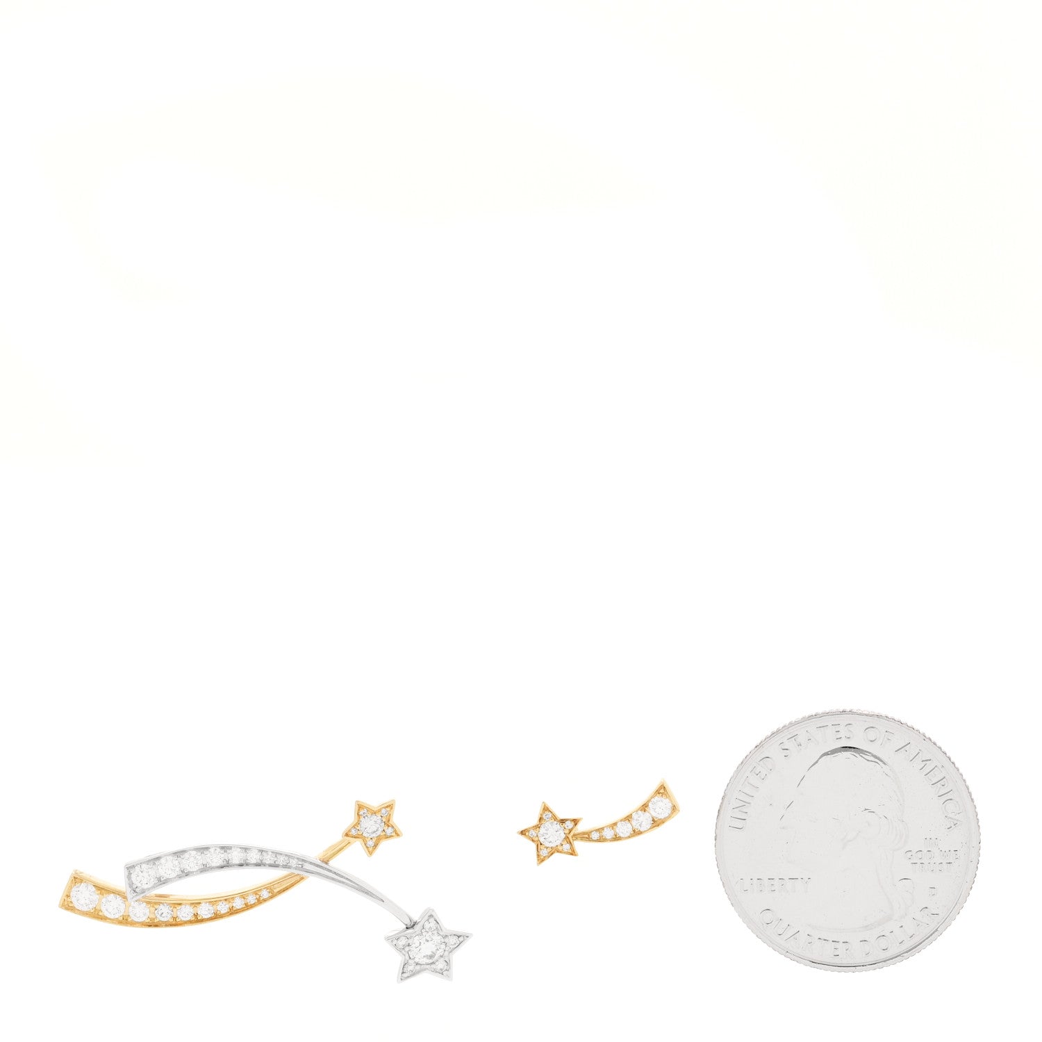 Chanel 18K Yellow White Gold Diamond Etoile Filante Earrings 2 of 5