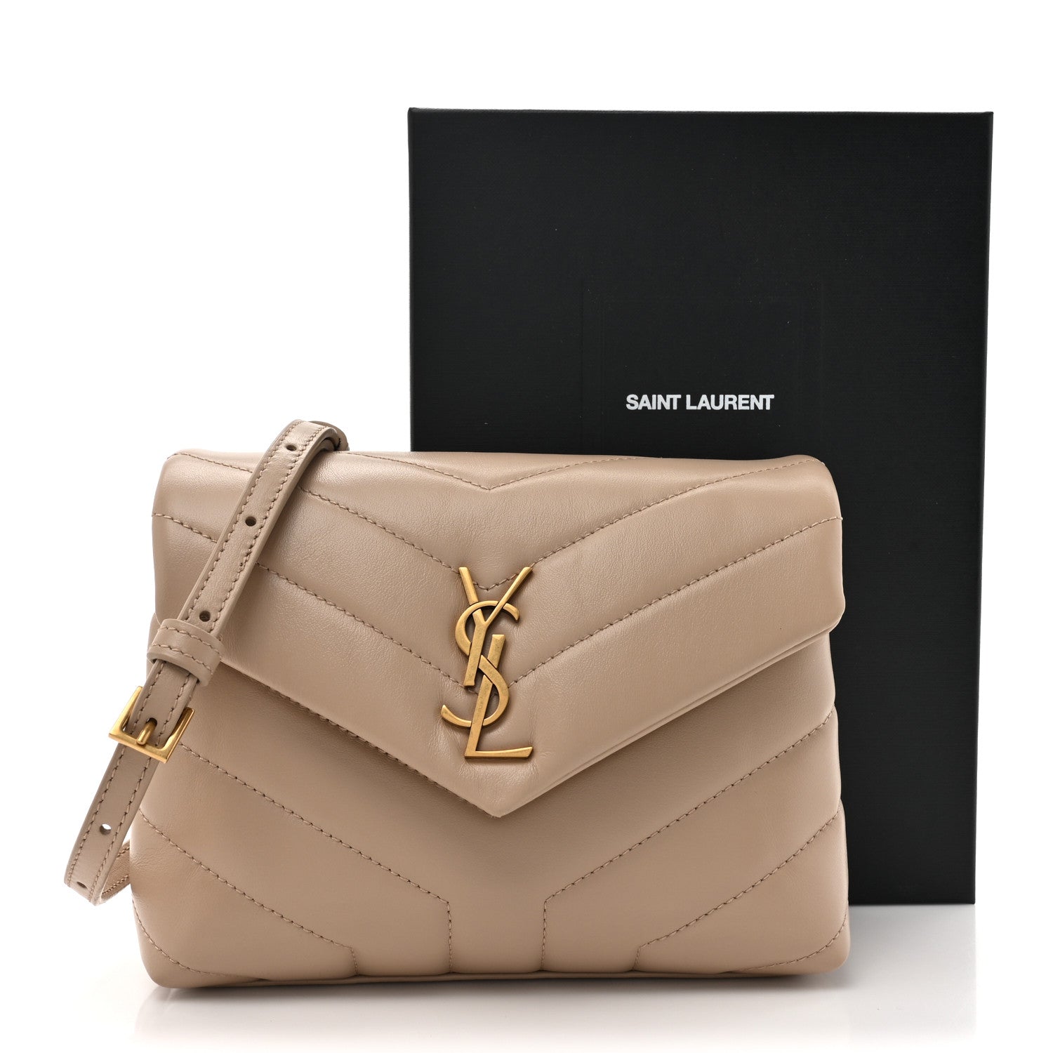Saint Laurent Calfskin Y Quilted Monogram Toy Loulou Crossbody Bag Dark Beige 12 of 12