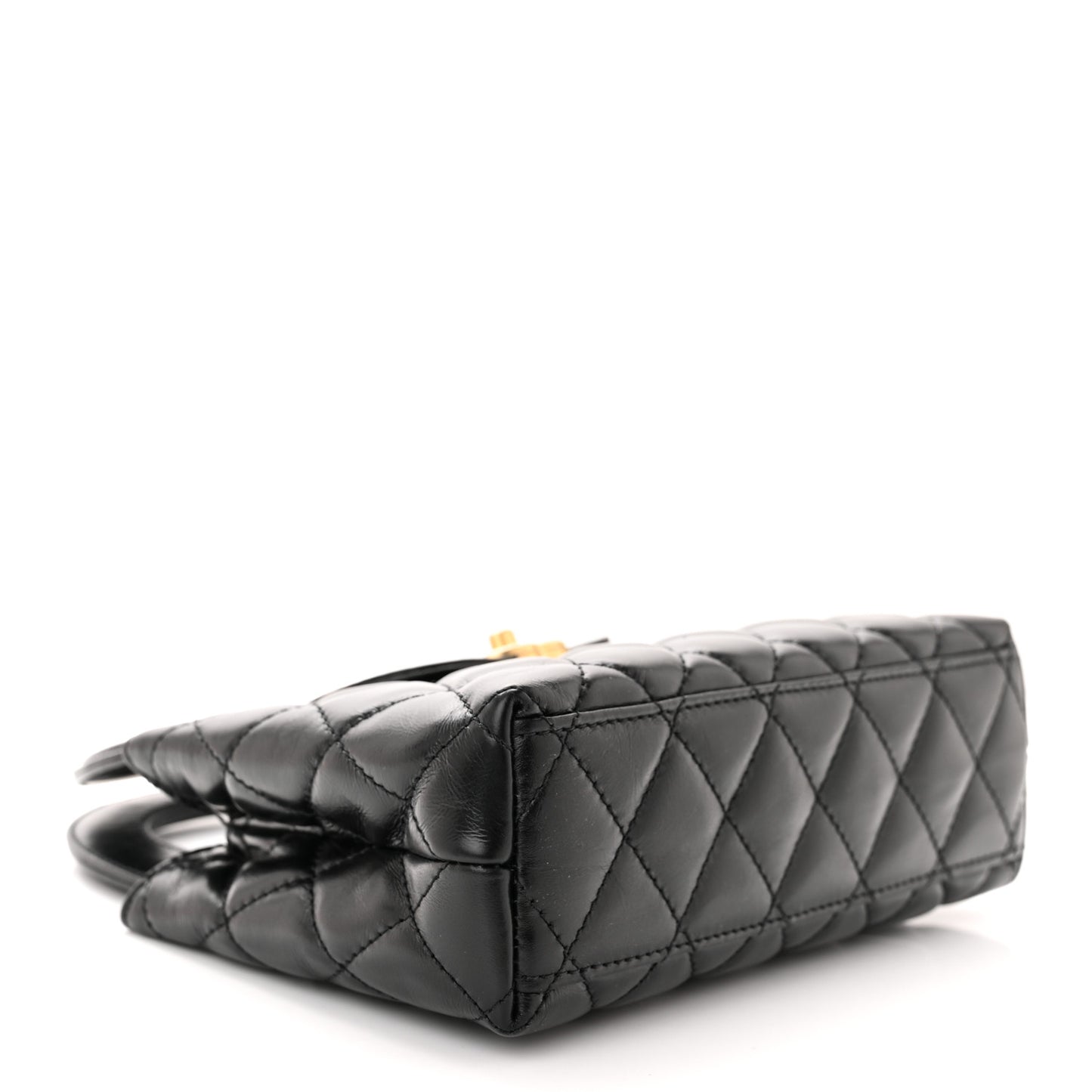 Shiny Aged Calfskin Quilted Nano Kelly Shopper Black