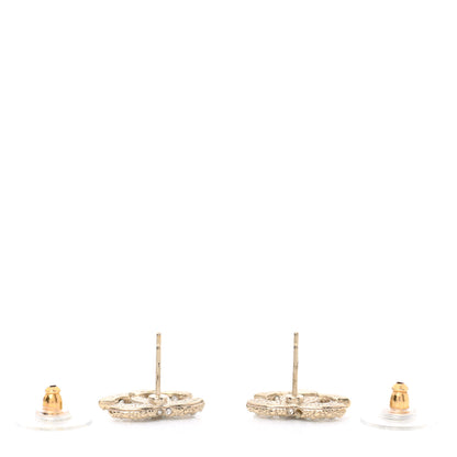 Chanel Metal Graduated Pearl Crystal CC Earrings Light Gold 3 of 5