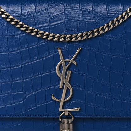 Saint Laurent Calfskin Crocodile Embossed Medium Classic Monogram Kate Tassel Satchel Bleu Majorelle 7 of 9