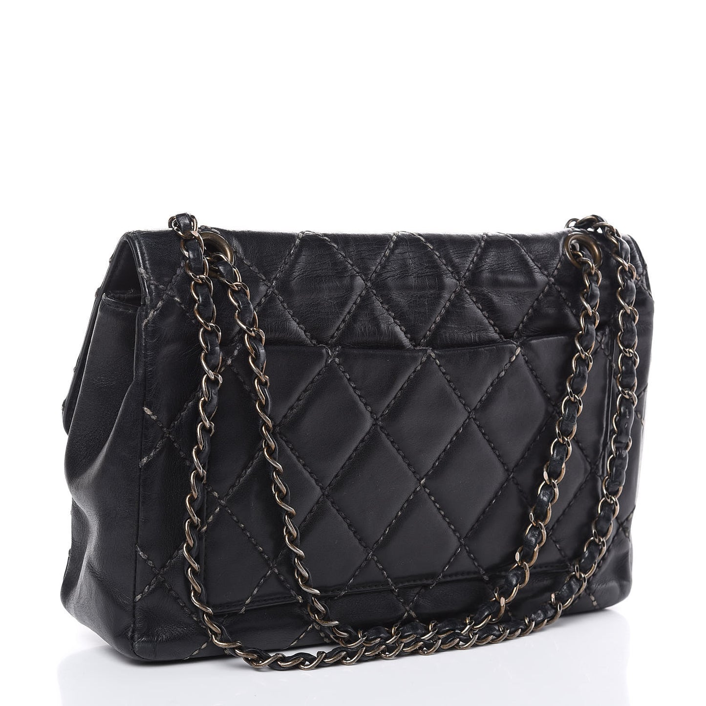 Calfskin Quilted Wild Stitch Flap Black