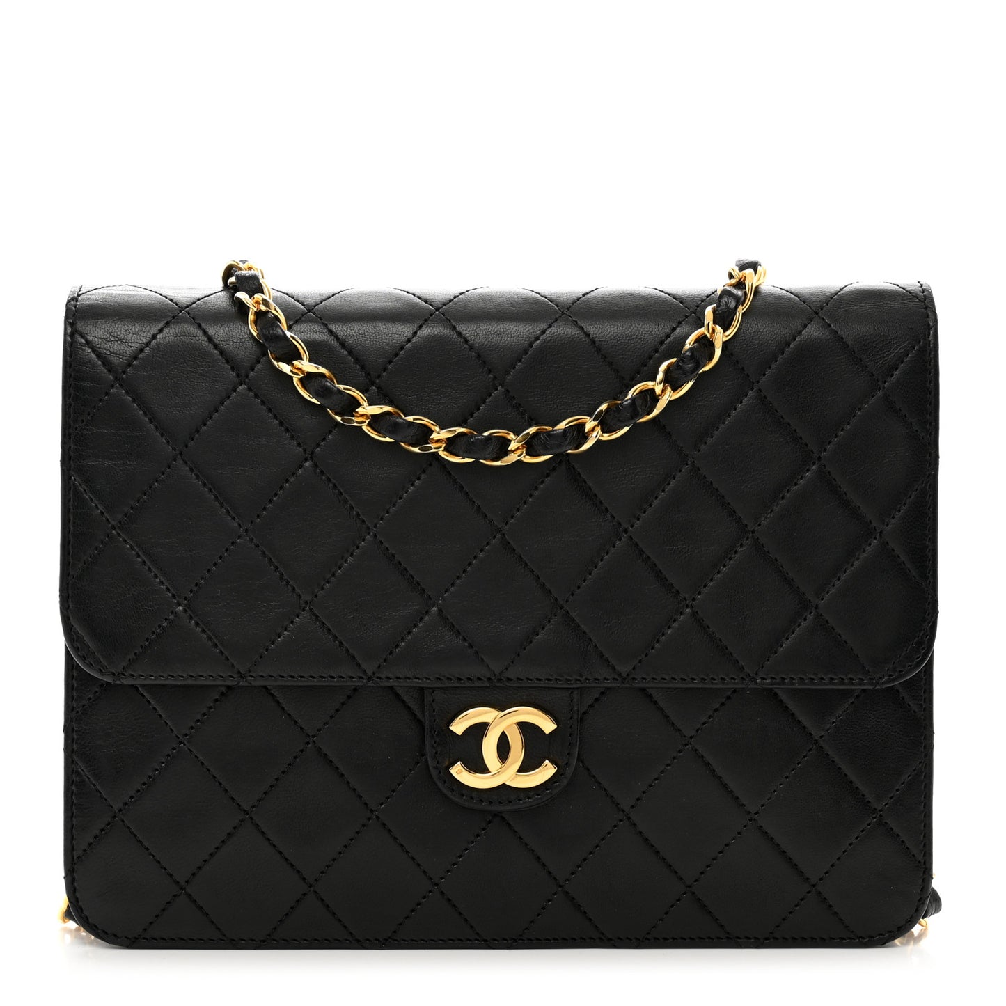 Lambskin Quilted Small Single Flap Bag Black