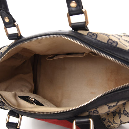 Gucci Monogram Selleria Calfskin Vintage Web Medium Boston Beige Blue 5 of 17