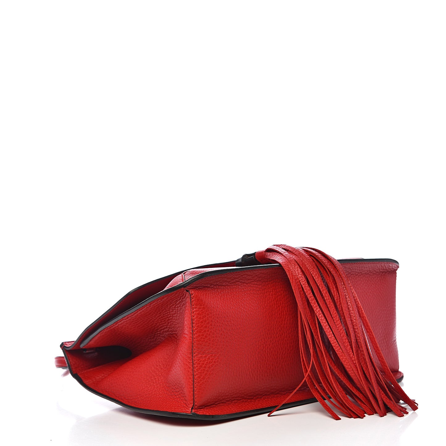 Pebbled Calfskin Bamboo Daily Flap Shoulder Bag Red