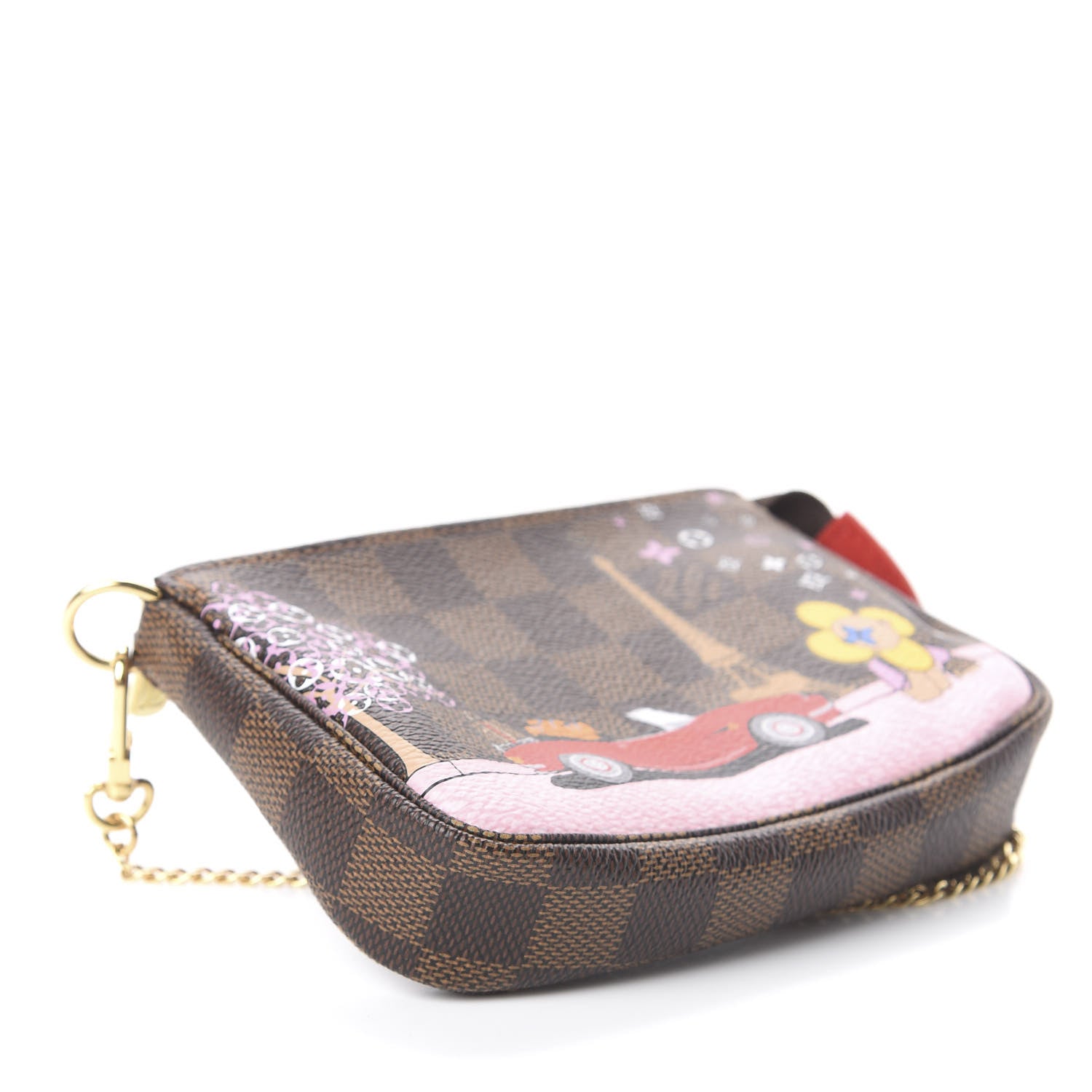Louis Vuitton Damier Ebene 2019 Christmas Animation Mini Pochette Accessories Red 3 of 6