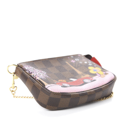 Louis Vuitton Damier Ebene 2019 Christmas Animation Mini Pochette Accessories Red 3 of 6