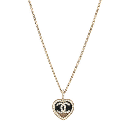 Chanel Resin Crystal Glitter CC Heart Necklace Black Gold 1 of 3