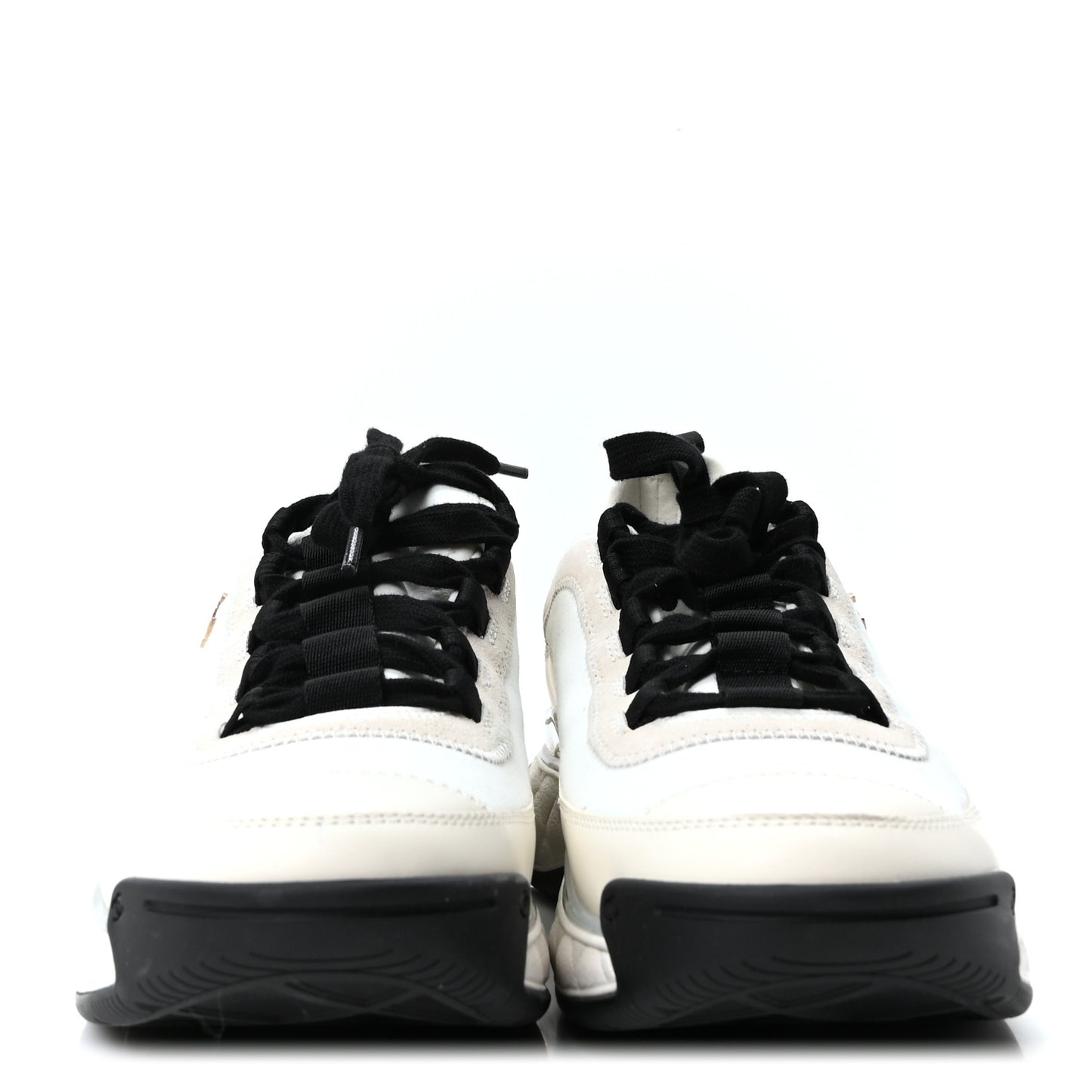 Velvet Calfskin Mixed Fibers CC Sneakers 40.5 Ivory Black
