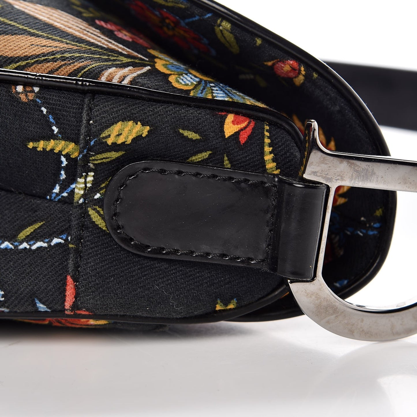 Canvas Floral Saddle Bag Black