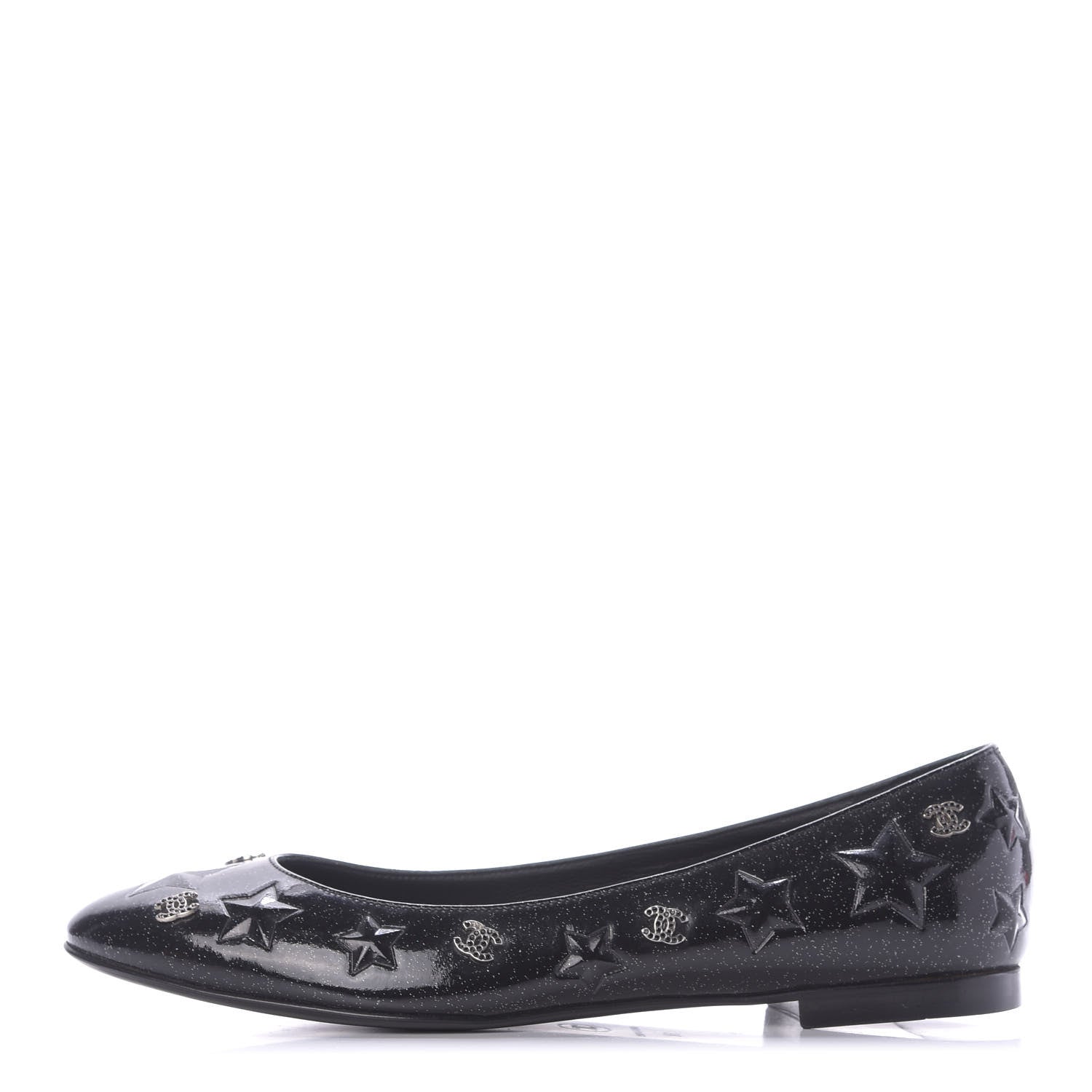 Chanel Patent Glitter Flats 38 Black 1 of 12