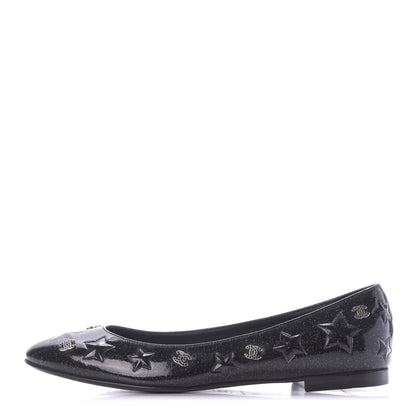 Chanel Patent Glitter Flats 38 Black 1 of 12
