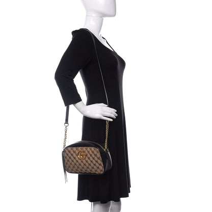Gucci Monogram Matelasse Diagonal Small GG Marmont Chain Shoulder Bag Beige Black 2 of 10