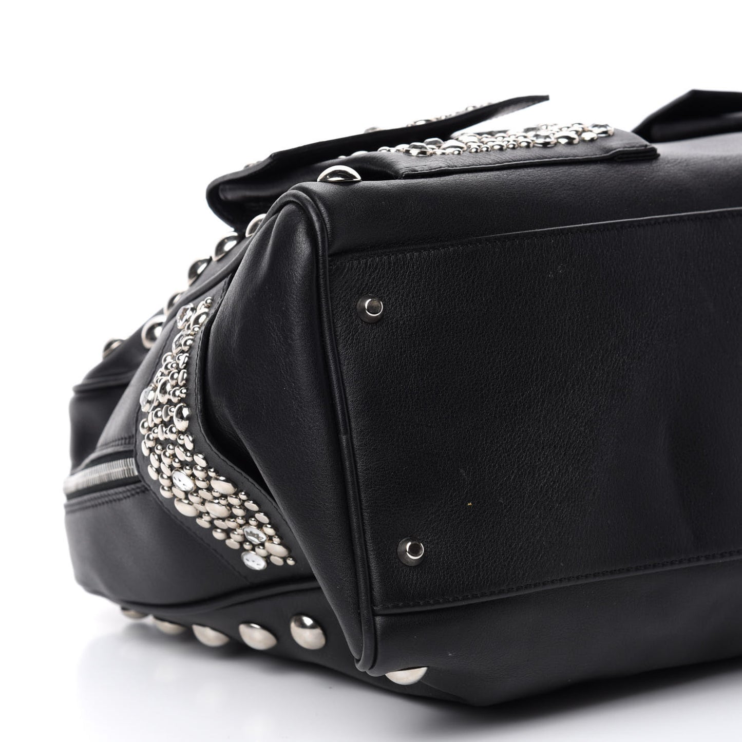 Calfskin Studded DV Satchel Black