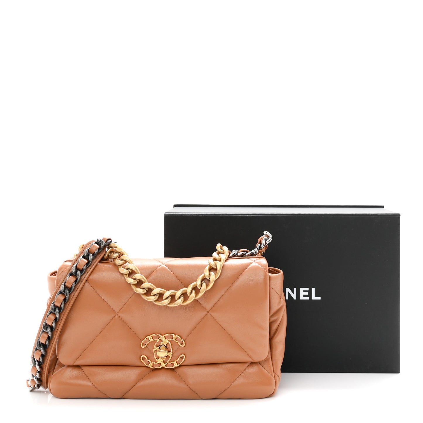 Lambskin Quilted Medium Chanel 19 Flap Brown
