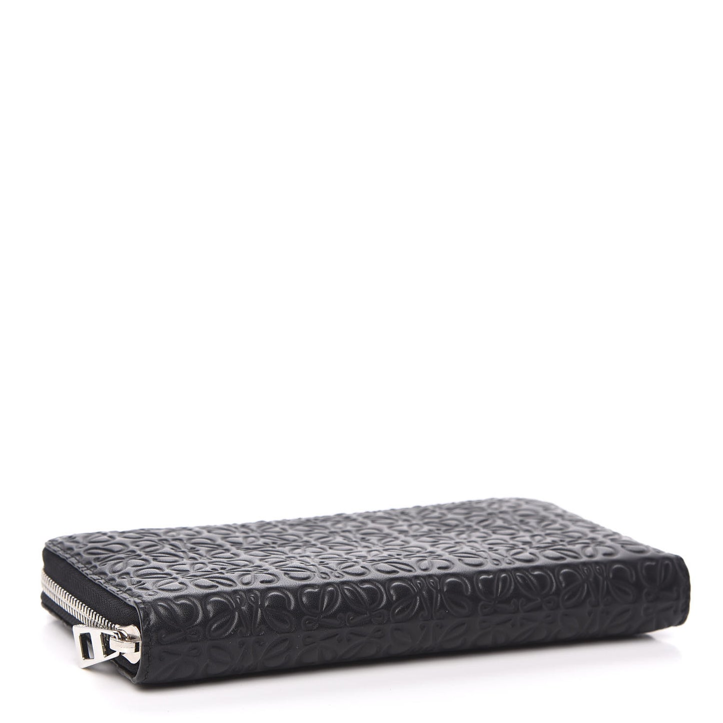 Calfskin Embossed Repeat Zip Wallet Black