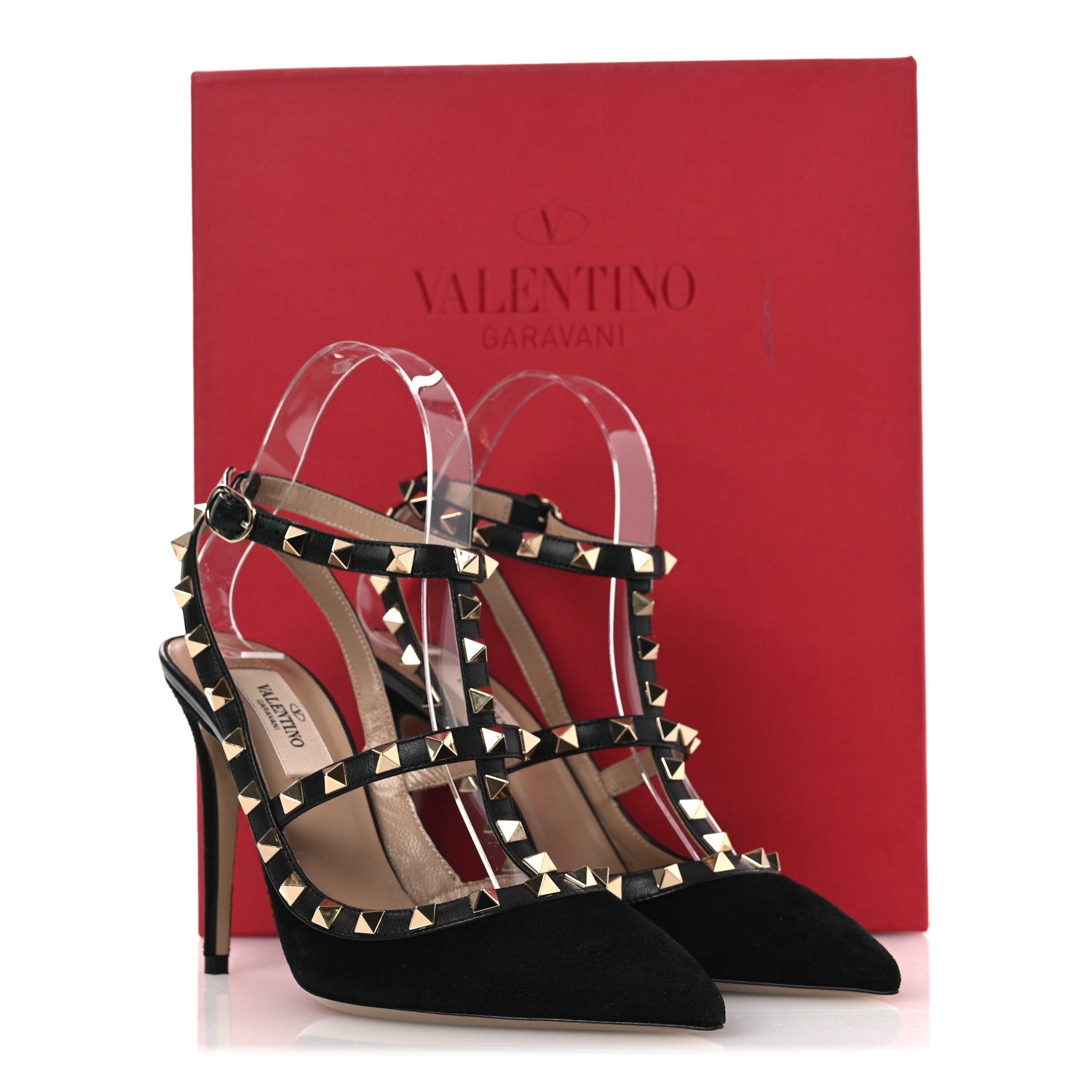Valentino Garavani Suede Rockstud Ankle Strap Pumps 37 Black