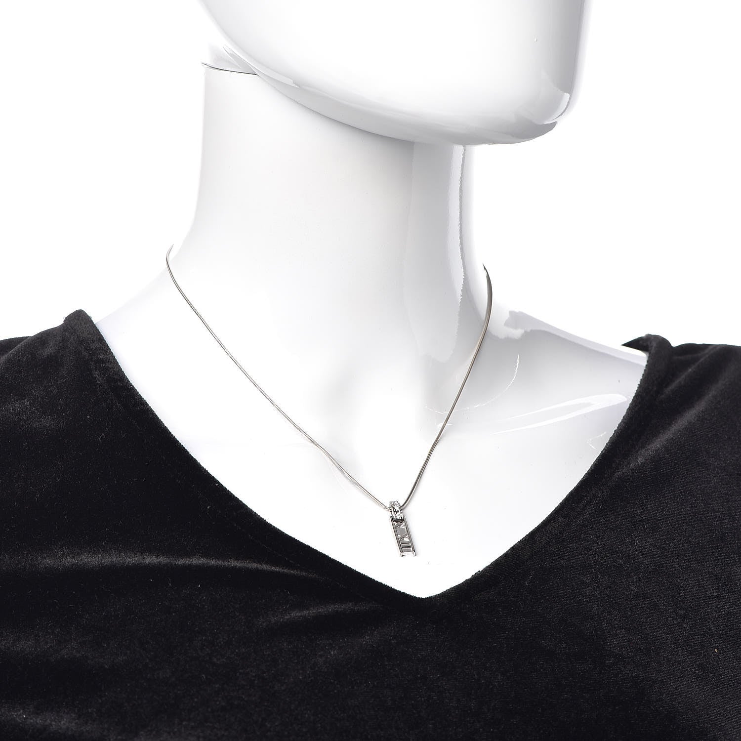 Tiffany 18K White Gold Diamond Atlas Bar Drop Pendant Necklace 2 of 8