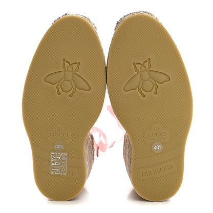 Gucci Canvas Grossgrain Embroidered Judit Ankle Wrap Platform 35/120mm Espadrille Wedges 40.5 White Shell 6 of 10